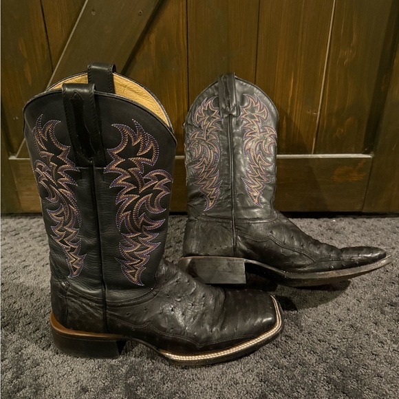 Men's Black Ostrich Leather Western Boots - Picture 4 of 6